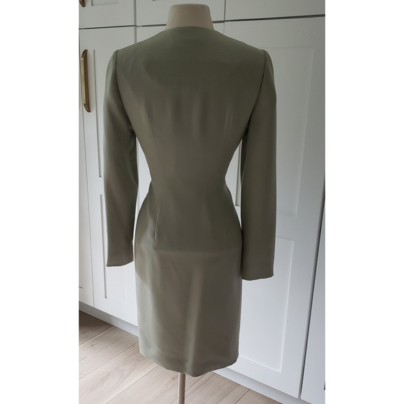 VTG Ildi Marshall Dress Womens 2 Green Button Front Long Sleeve Modest Midi - Picture 2 of 7